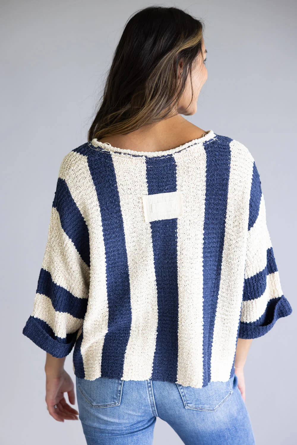 Illa Illa Vertical Stripe Quarter Sleeve Top for Women in Navy | IM8711-NAVY - Image 2