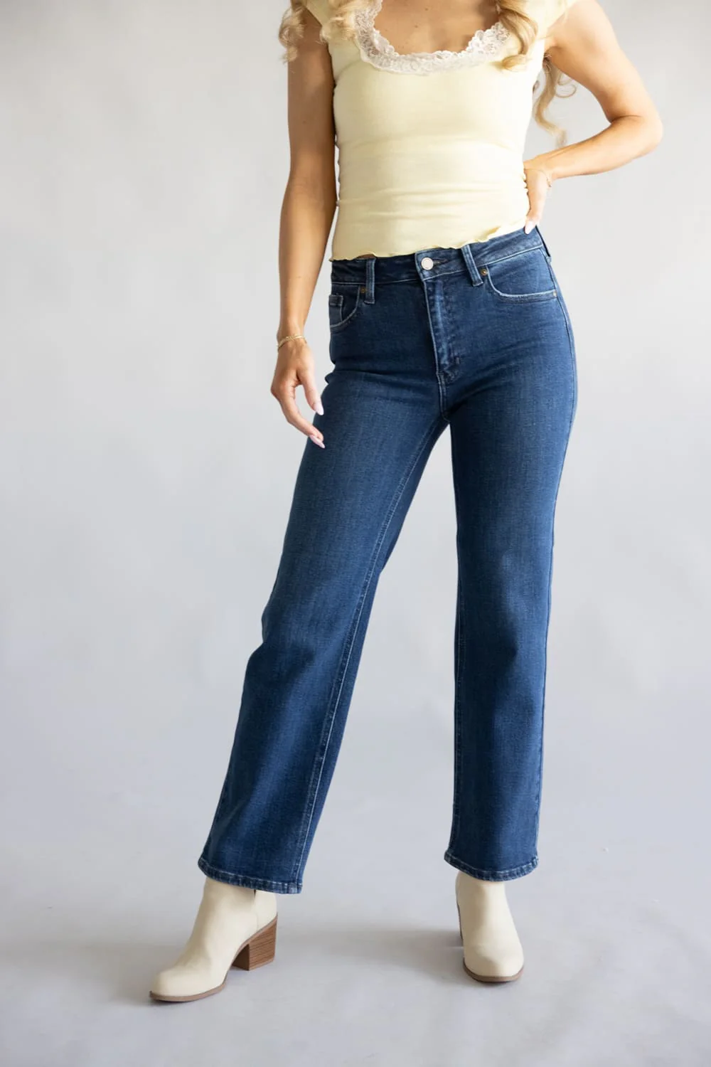 JBD Bea High-Rise Straight Leg Jeans for Women | DP867-DARKDENIM