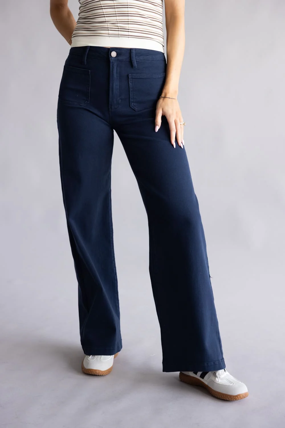 JBD Gia High-Rise Patch Pocket Wide Leg Jeans for Women | DP790-NAVY - Image 2