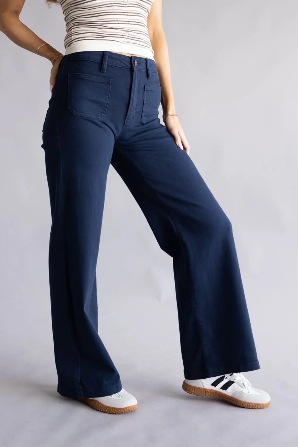 JBD Gia High-Rise Patch Pocket Wide Leg Jeans for Women | DP790-NAVY - Image 3