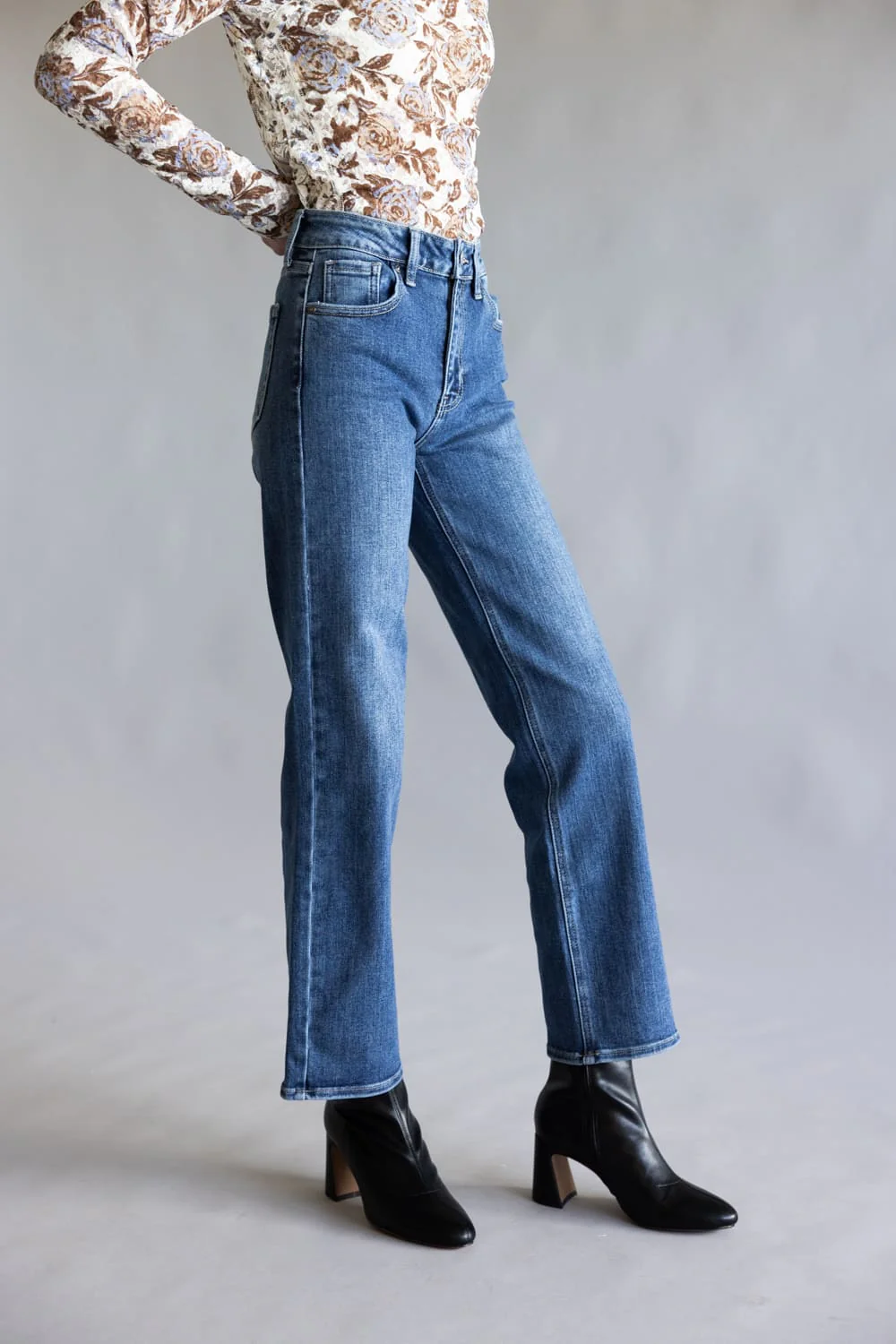 JBD Bea High-Rise Straight Leg Jeans for Women | DP867-MEDIUMDENIM - Image 3