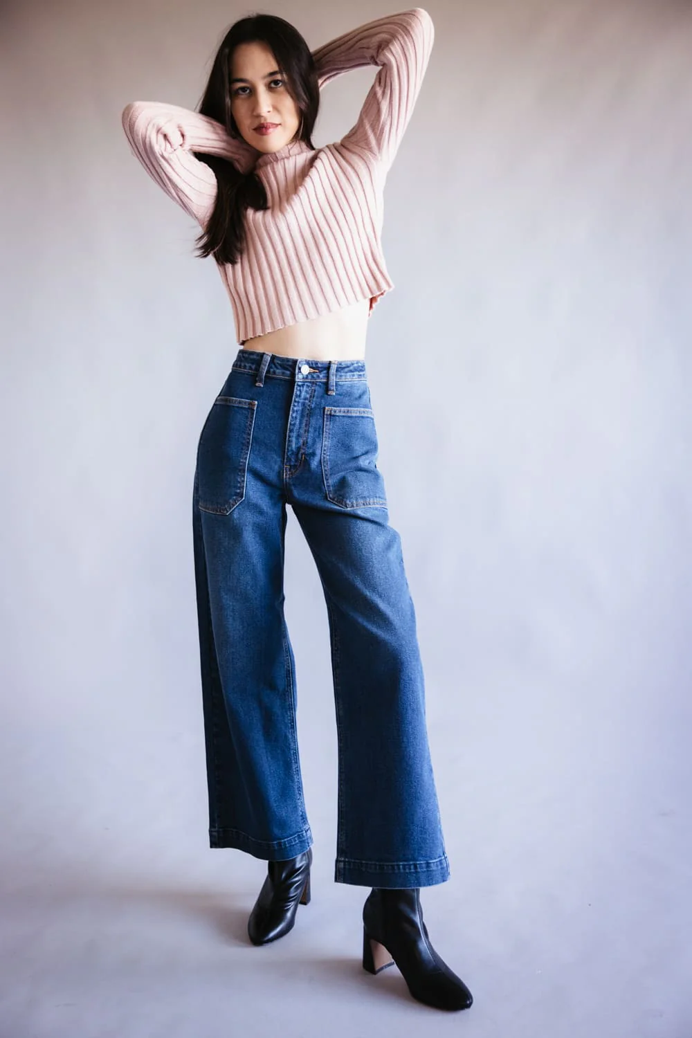 JBD High-Rise Utility Wide Leg Jeans for Women | DP649-DARKDENIM - Image 2