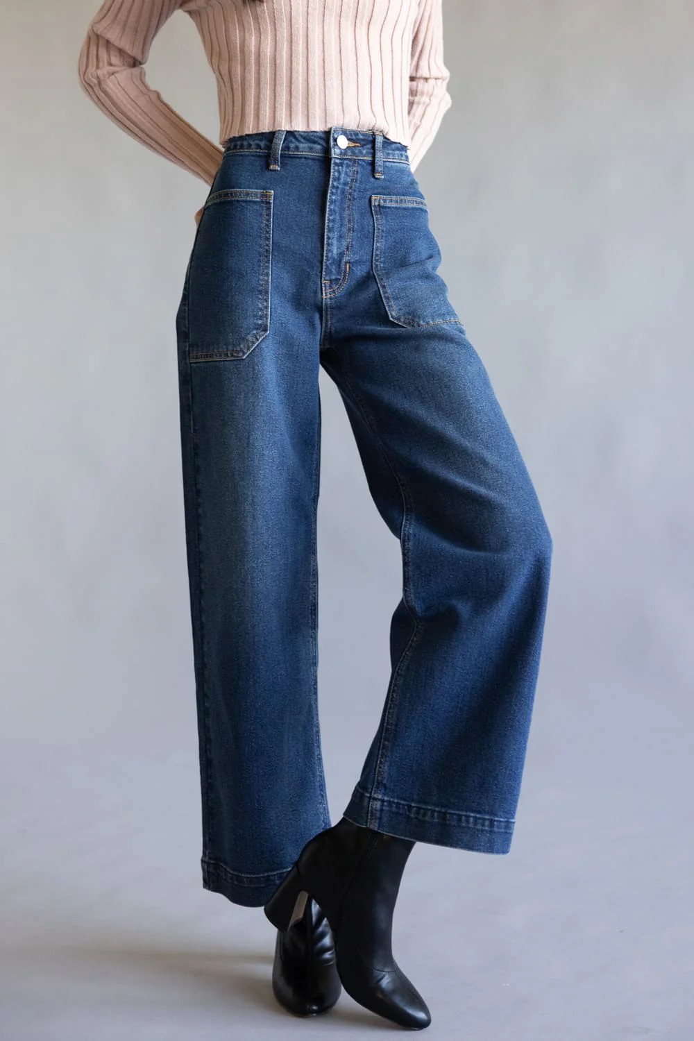 JBD High-Rise Utility Wide Leg Jeans for Women | DP649-DARKDENIM - Image 3