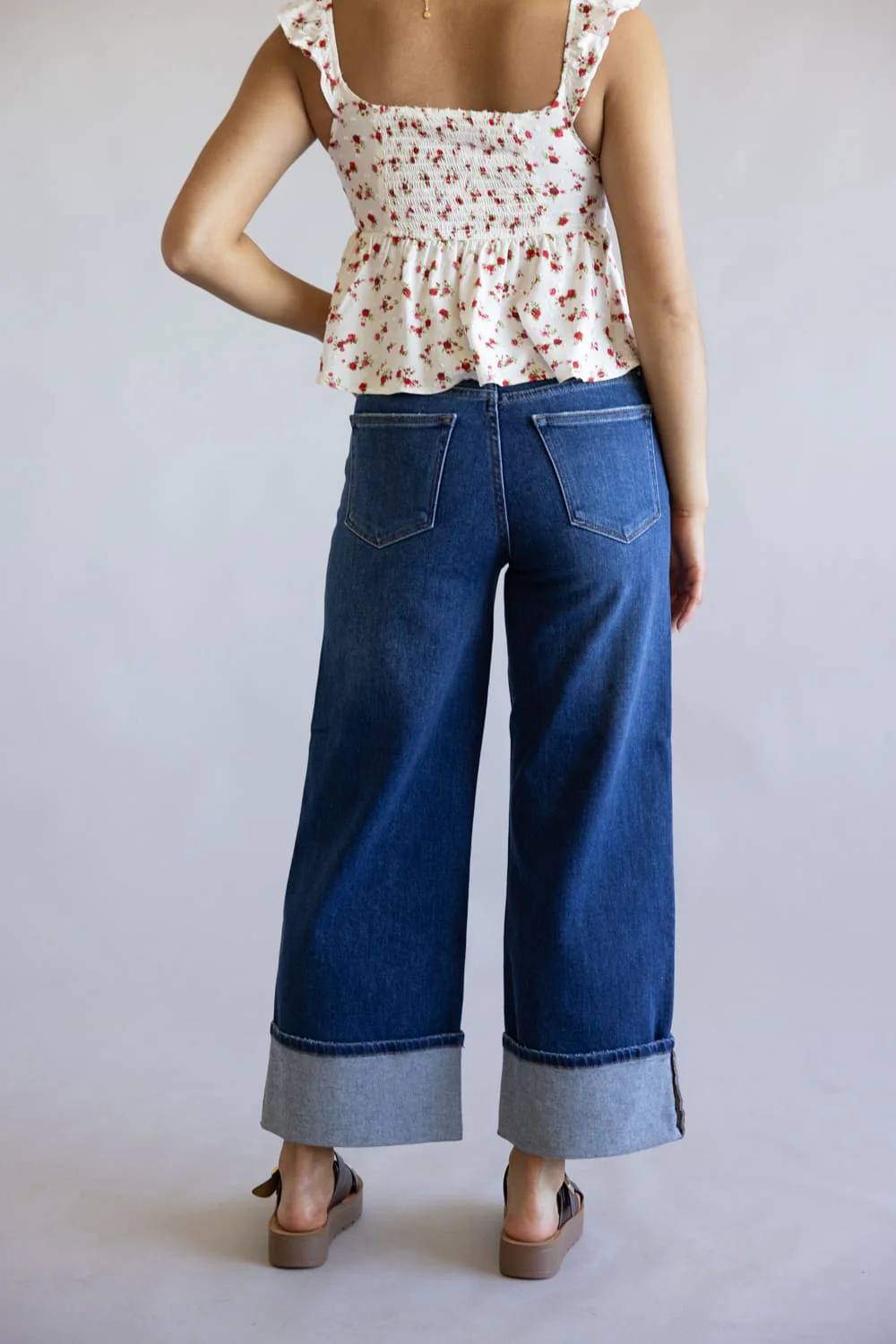 JBD Liv High Rise Cuffed Slim Wide Leg Petite Jeans for Women | DP847-DARKDENIM - Image 3