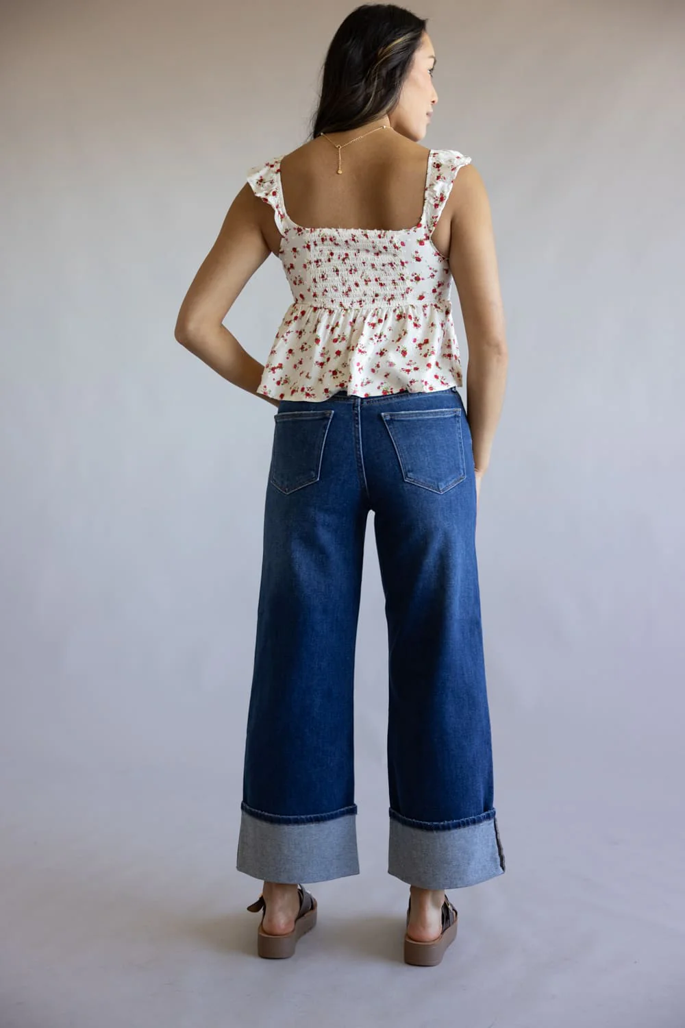 JBD Liv High Rise Cuffed Slim Wide Leg Petite Jeans for Women | DP847-DARKDENIM - Image 5