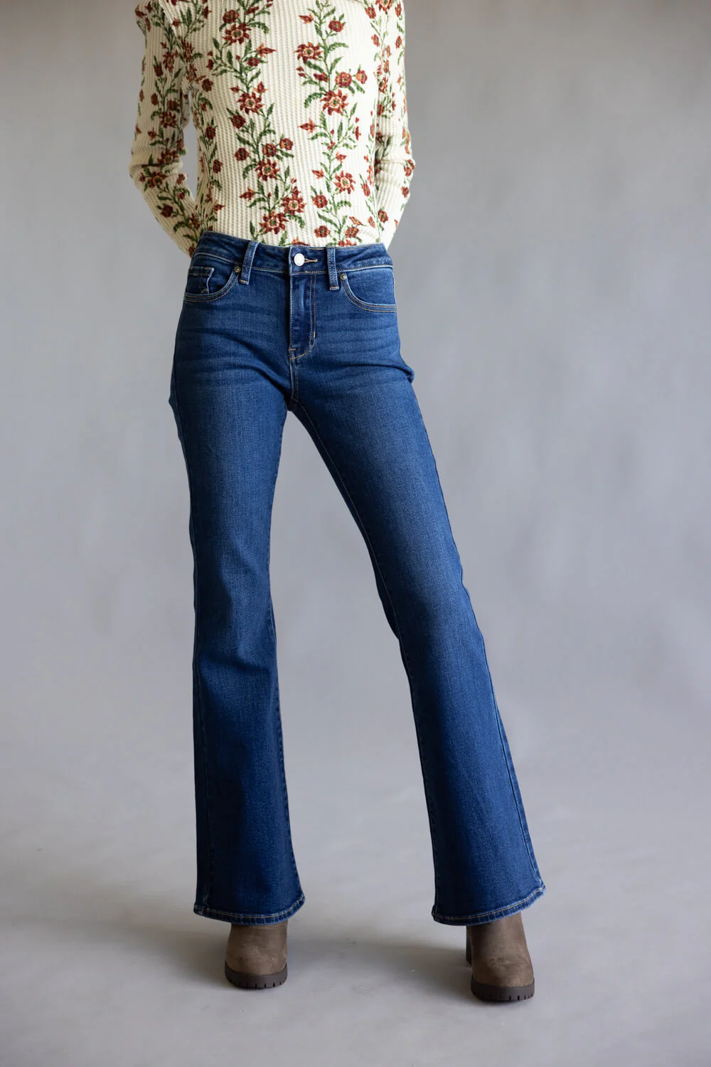 JBD Low Rise Flare Jeans for Women | DP684-DARKDENIM - Image 2