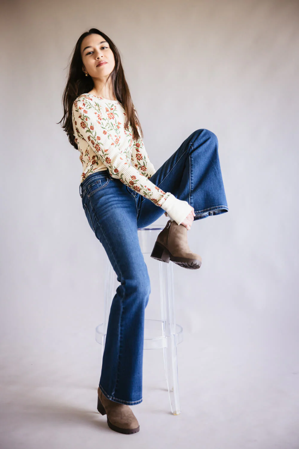 JBD Low Rise Flare Jeans for Women | DP684-DARKDENIM - Image 4