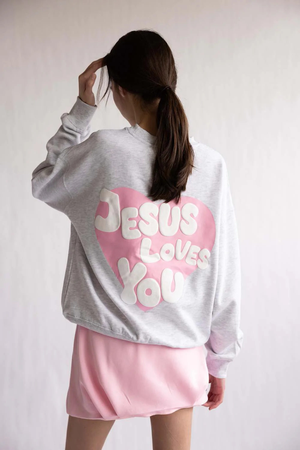 Jesus Loves You Crewneck for Women in Ice Grey | T1929-ICEGREY - Image 4