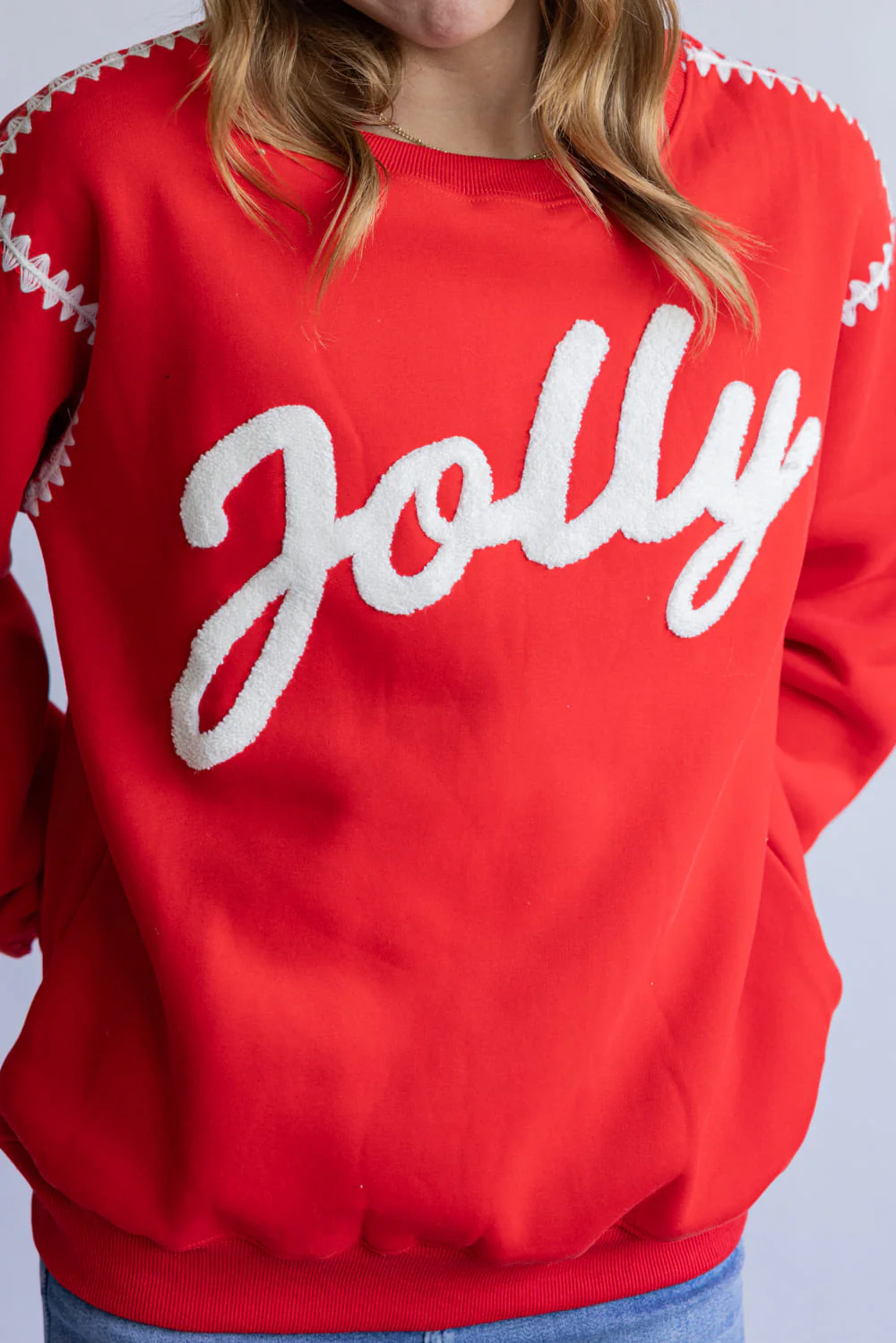 Jolly Embroidered Sweatshirt for Women in Red | IKT300293-04-RED - Image 3