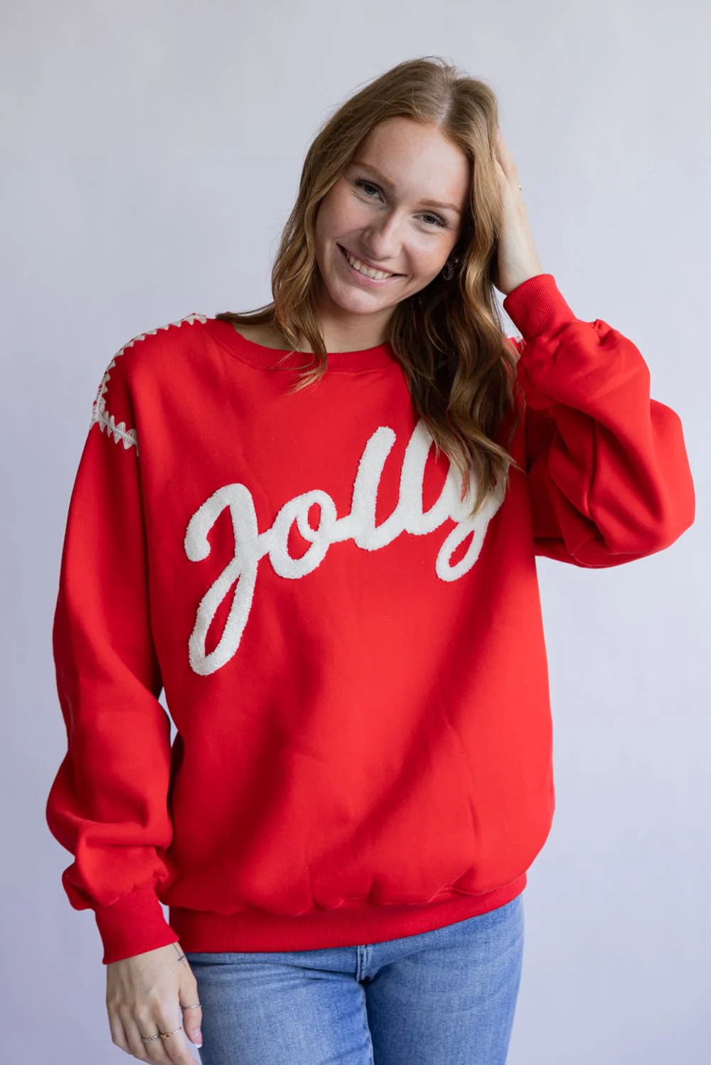 Jolly Embroidered Sweatshirt for Women in Red | IKT300293-04-RED - Image 4