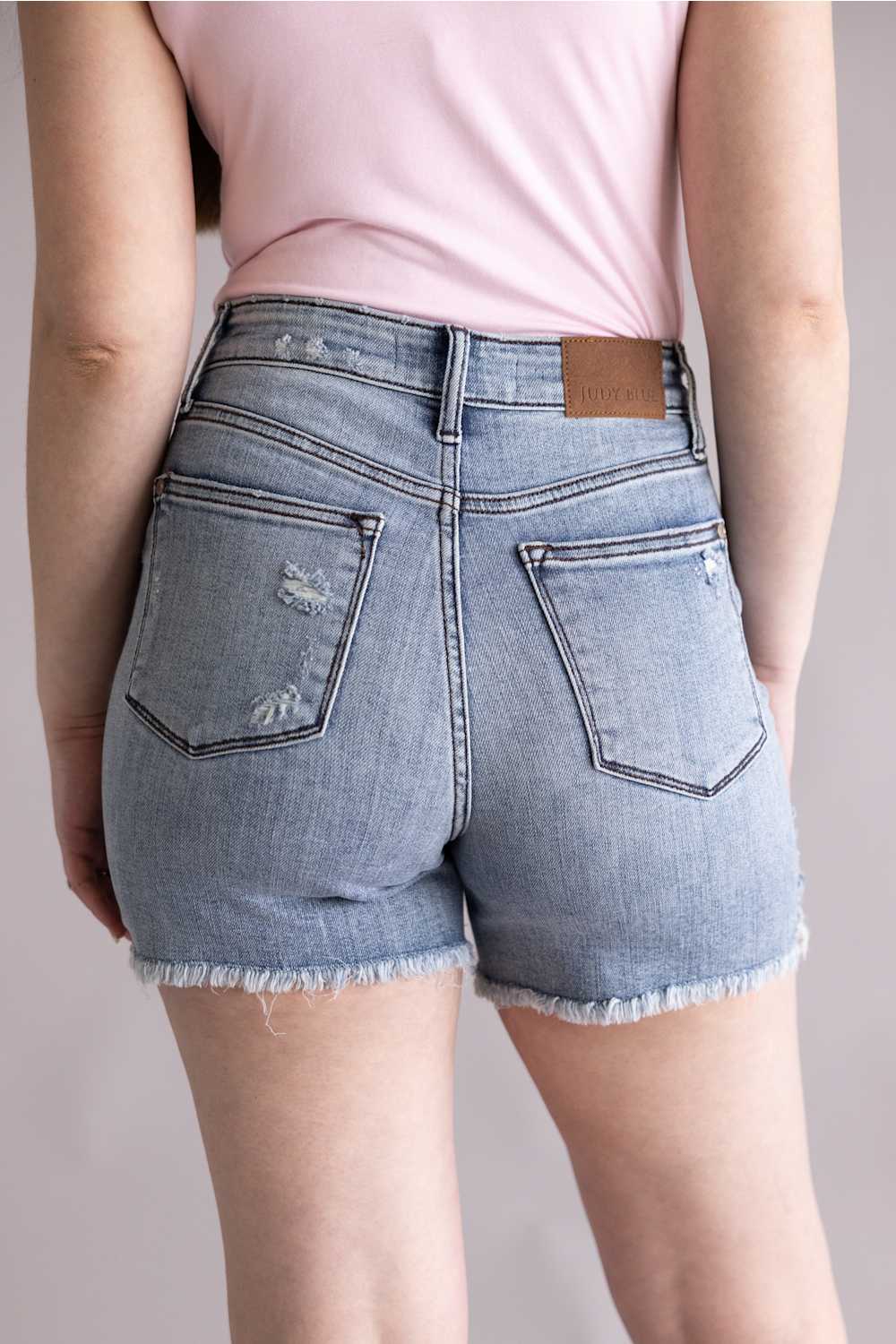 Judy Blue High Rise Distressed Fray Hem Denim Shorts for Women | 15275REG - Image 2