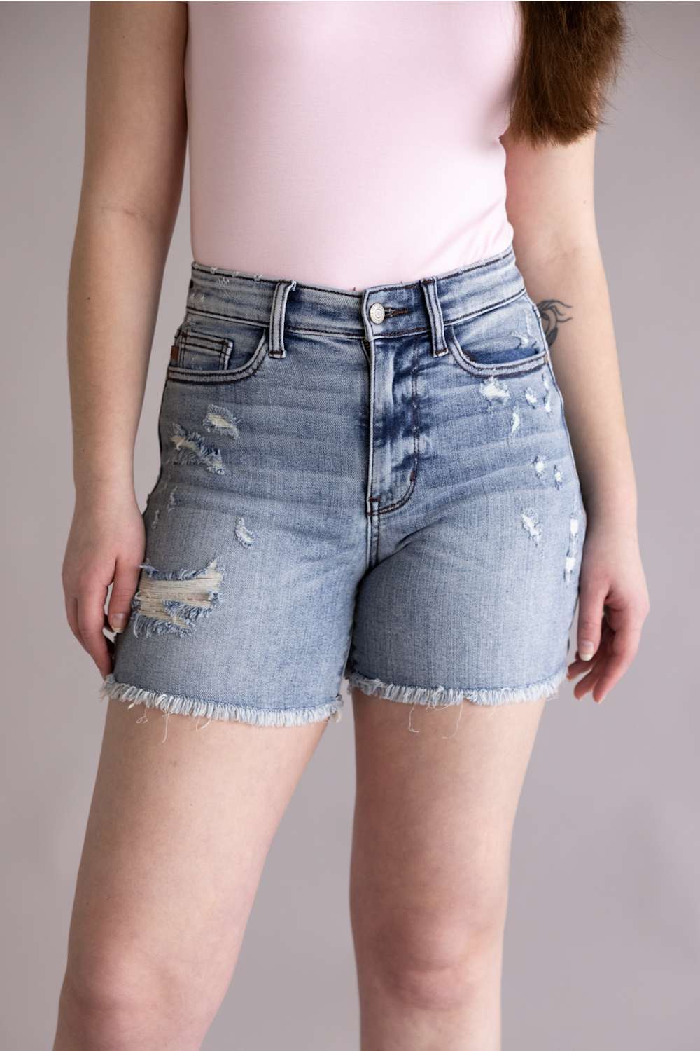 Judy Blue High Rise Distressed Fray Hem Denim Shorts for Women | 15275REG - Image 3