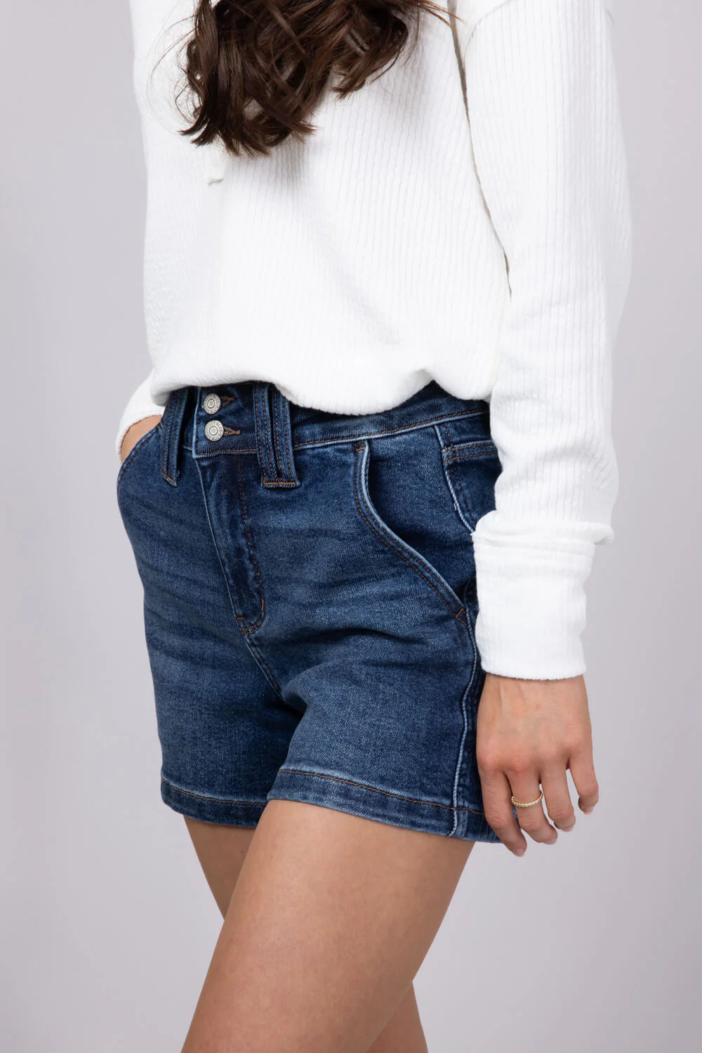 Judy Blue High Rise Double Button Waistband Denim Shorts for Women | 150307REG - Image 3
