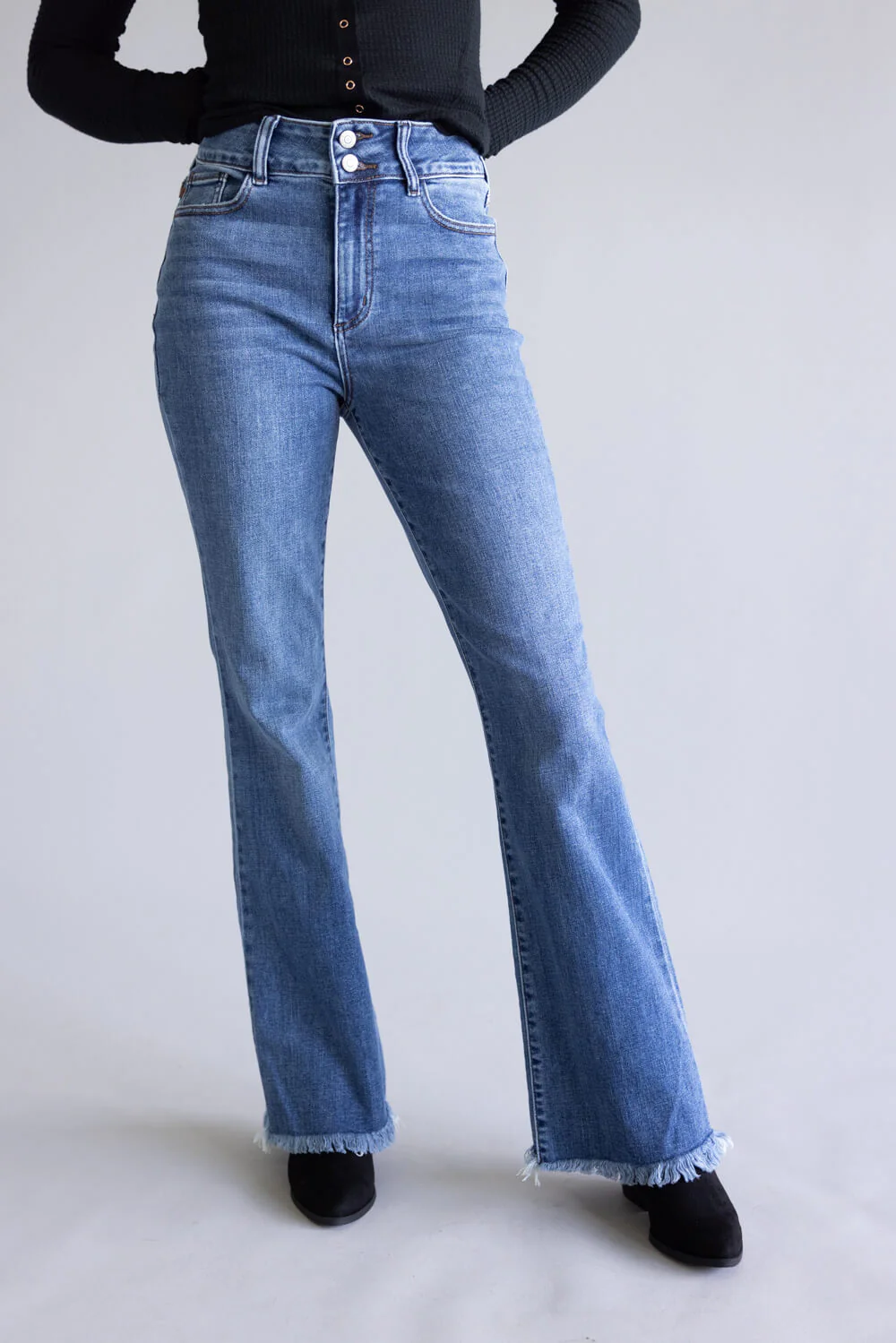 Judy Blue Daisy High Rise Frayed Hem Bootcut Jeans for Women | 82686REG - Image 2