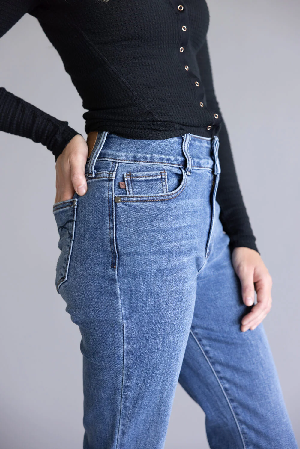 Judy Blue Daisy High Rise Frayed Hem Bootcut Jeans for Women | 82686REG - Image 4
