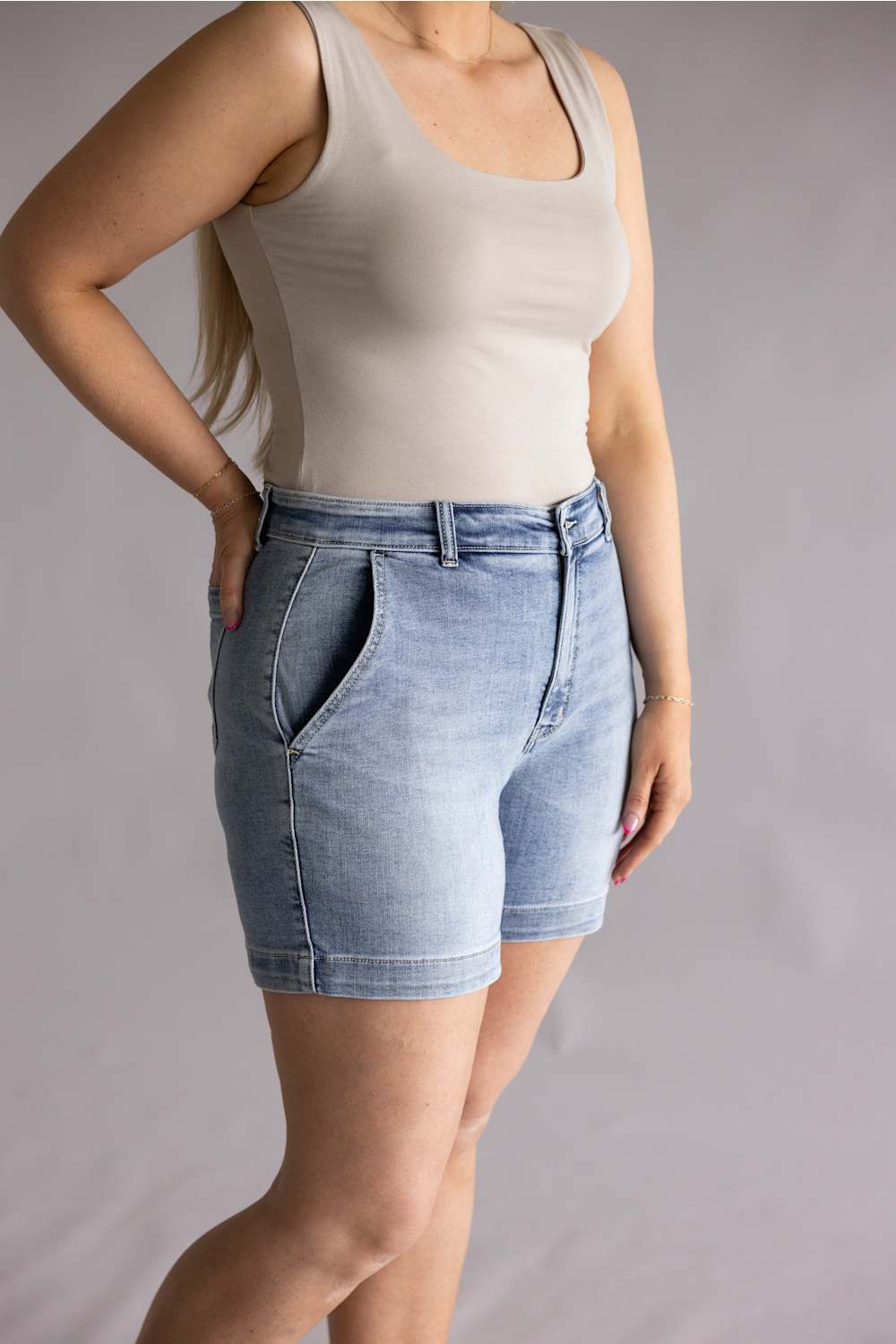 Judy Blue High Rise Trouser Denim Shorts for Women | 15289REG - Image 3