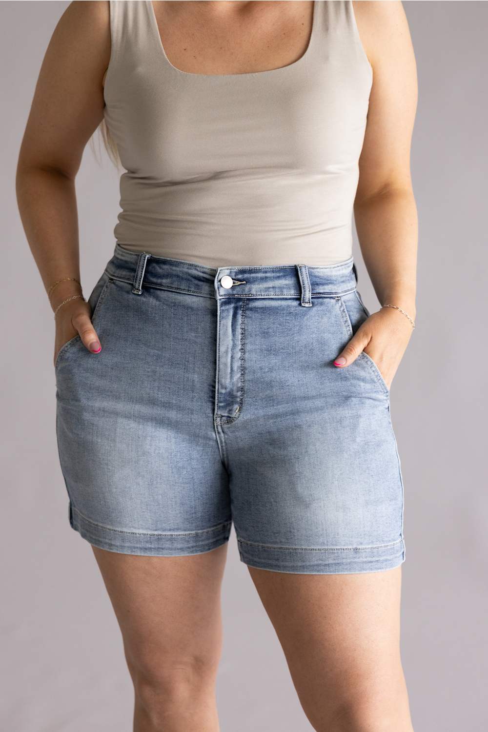Judy Blue High Rise Trouser Denim Shorts for Women | 15289REG - Image 4
