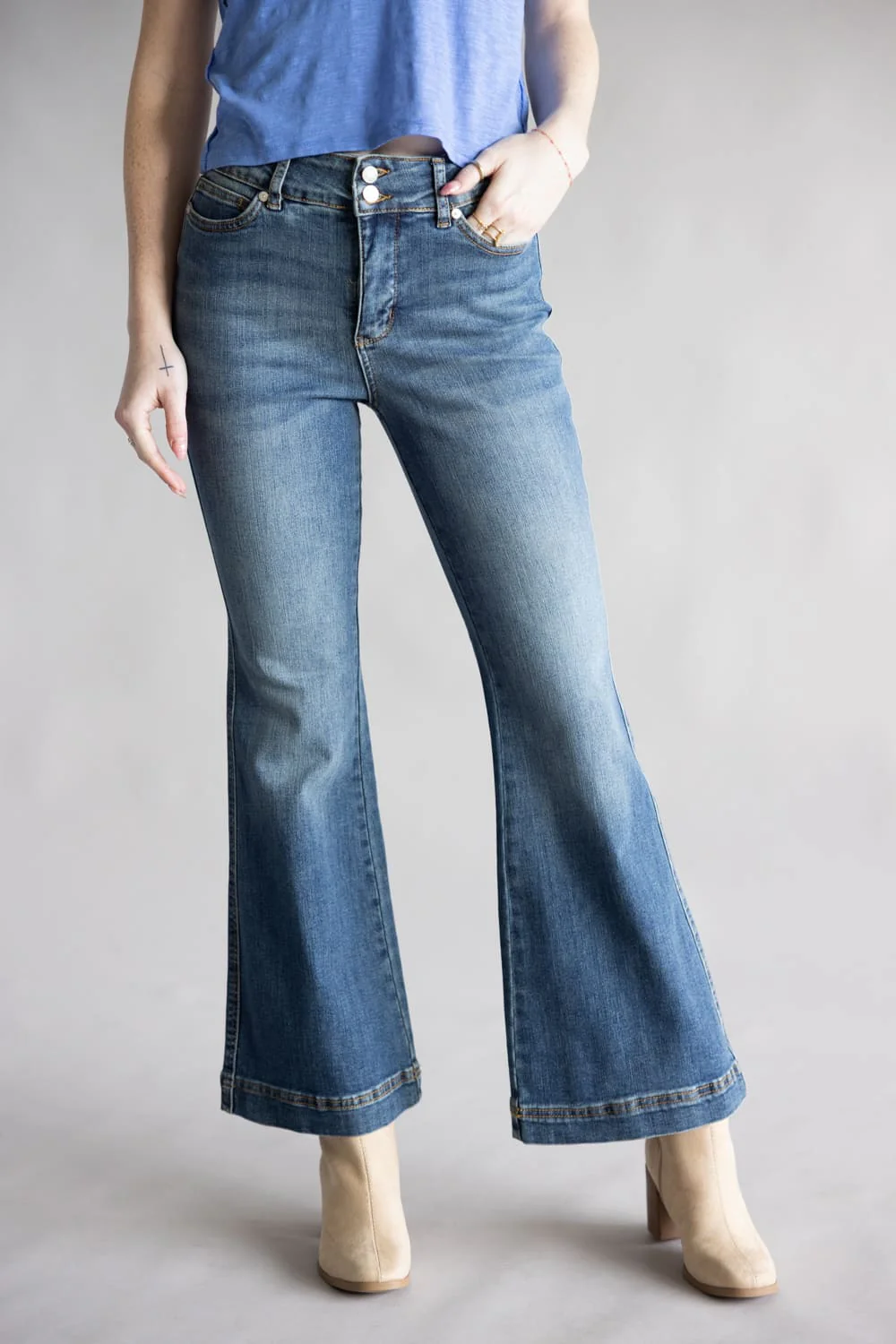Judy Blue Penny High Rise Tummy Control Petite Flare Jeans for Women | 881018-PT-REG - Image 2