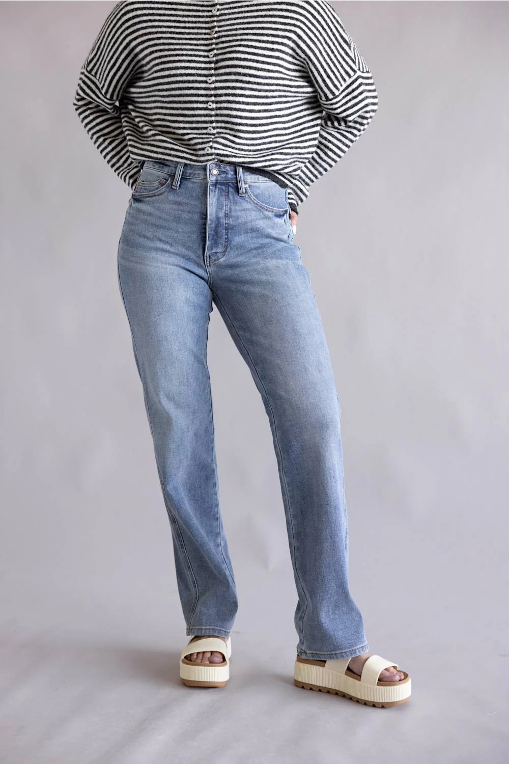 Judy Blue High Rise Tummy Control Slim Straight Jeans for Women | 881084REG - Image 5