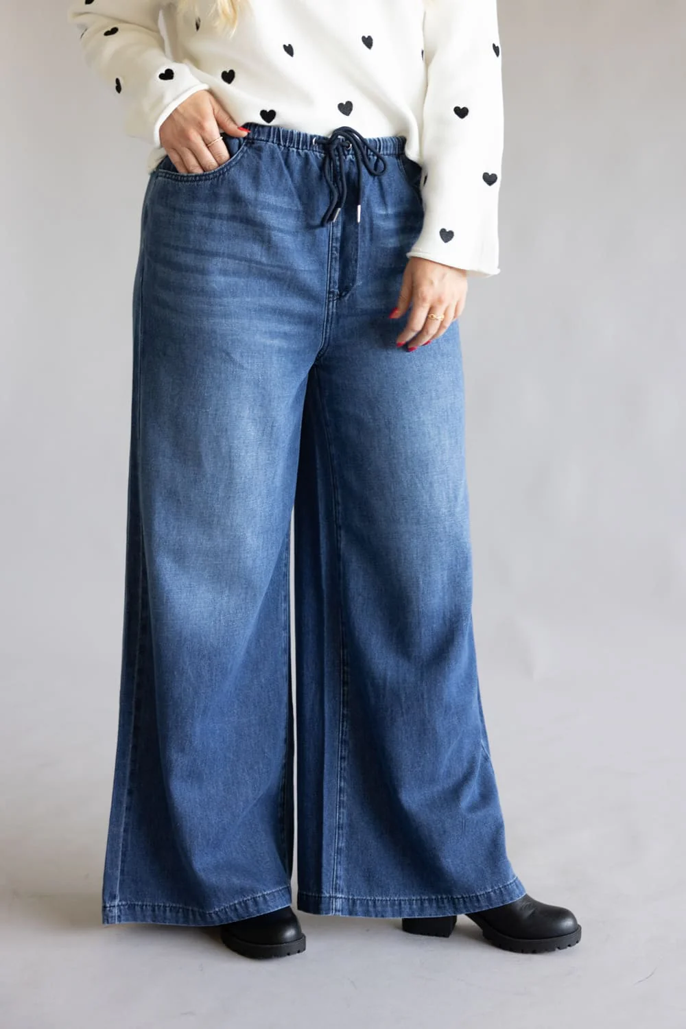 Judy Blue High Waist Featherweight Palazzo Wide Leg Jeans for Women | 881047REG - Image 3