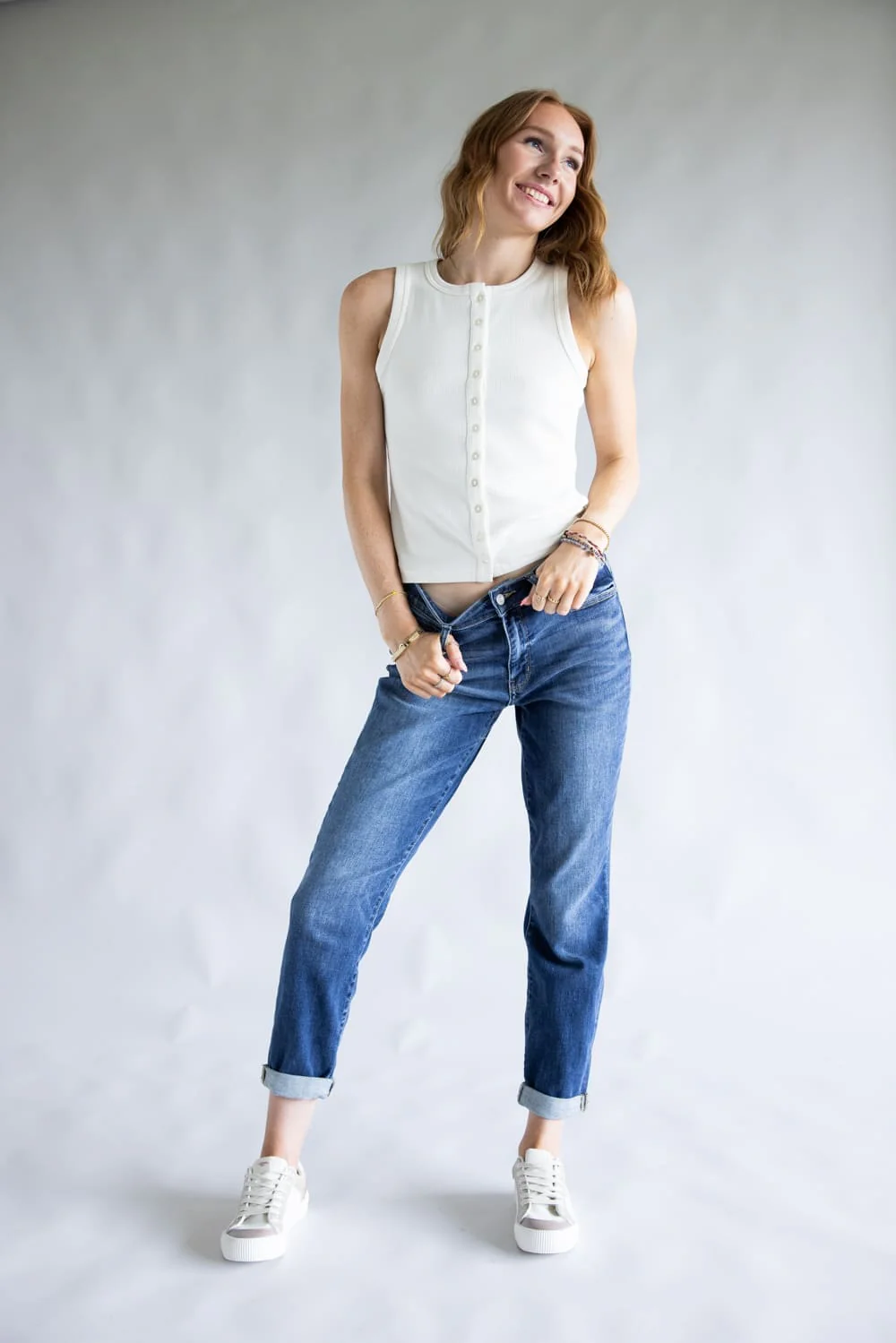 Judy Blue Mid Rise Cuffed Boyfriend Jeans for Women | 82368REG - Image 2