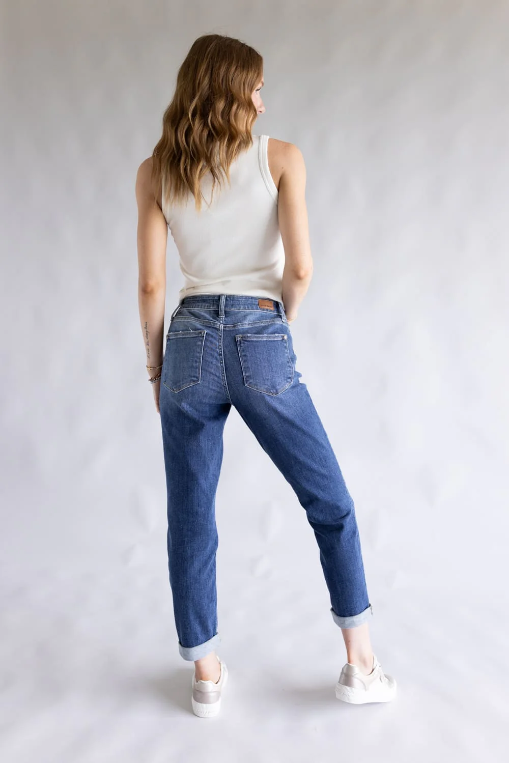 Judy Blue Mid Rise Cuffed Boyfriend Jeans for Women | 82368REG - Image 5