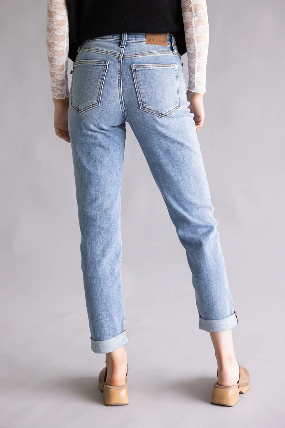 Judy Blue Mid-Rise Clean Cuffed Boyfriend Jeans for Women | 82703REG - Image 3