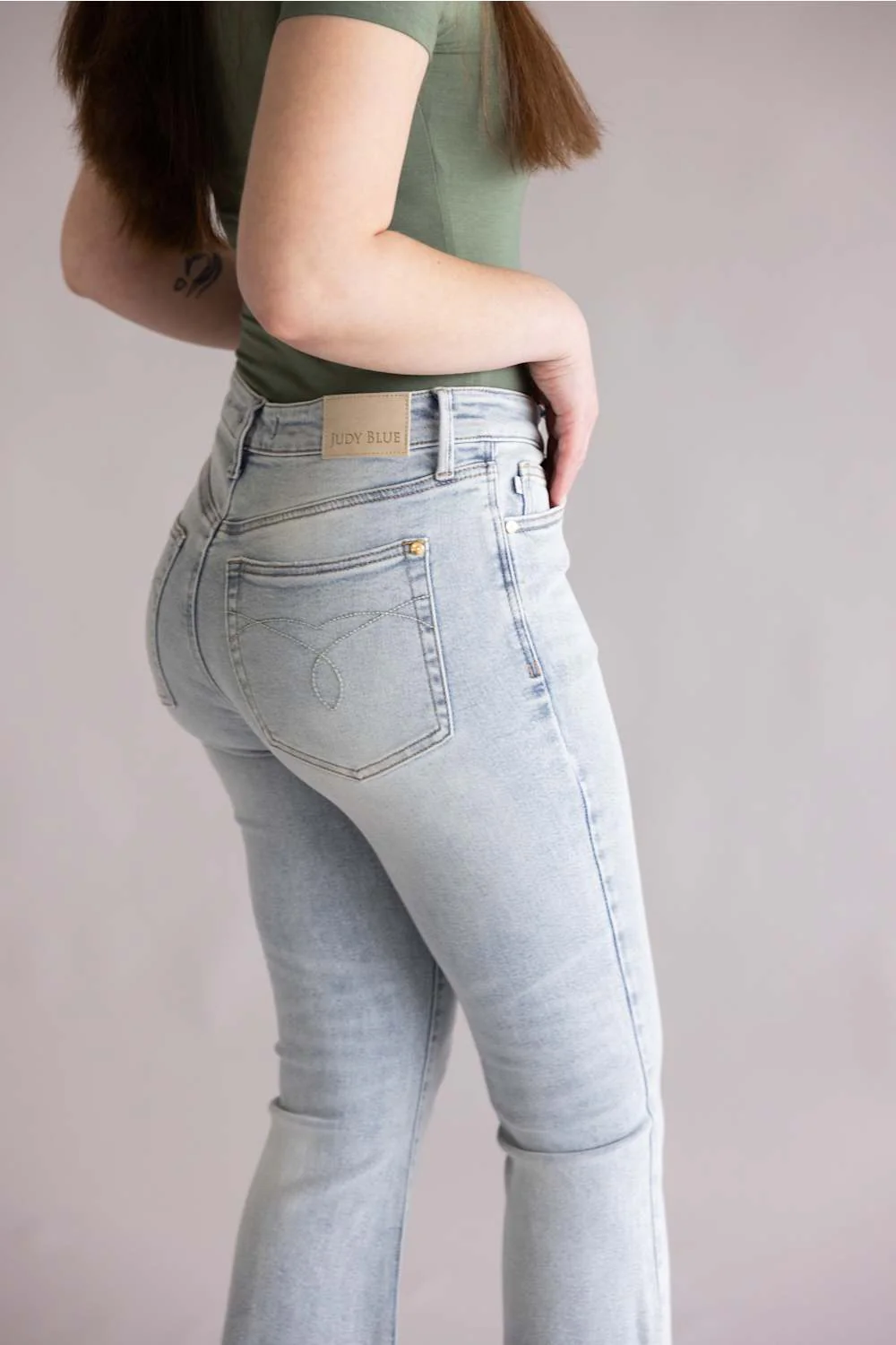 Judy Blue Mid Rise Kick Flare Jeans for Women | 881096REG - Image 4