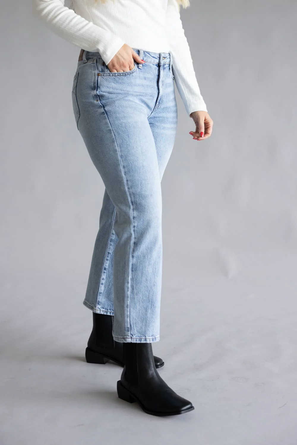 Judy Blue Kimberly Mid Rise Petite Straight Jeans for Women | 881060-PT-REG - Image 3