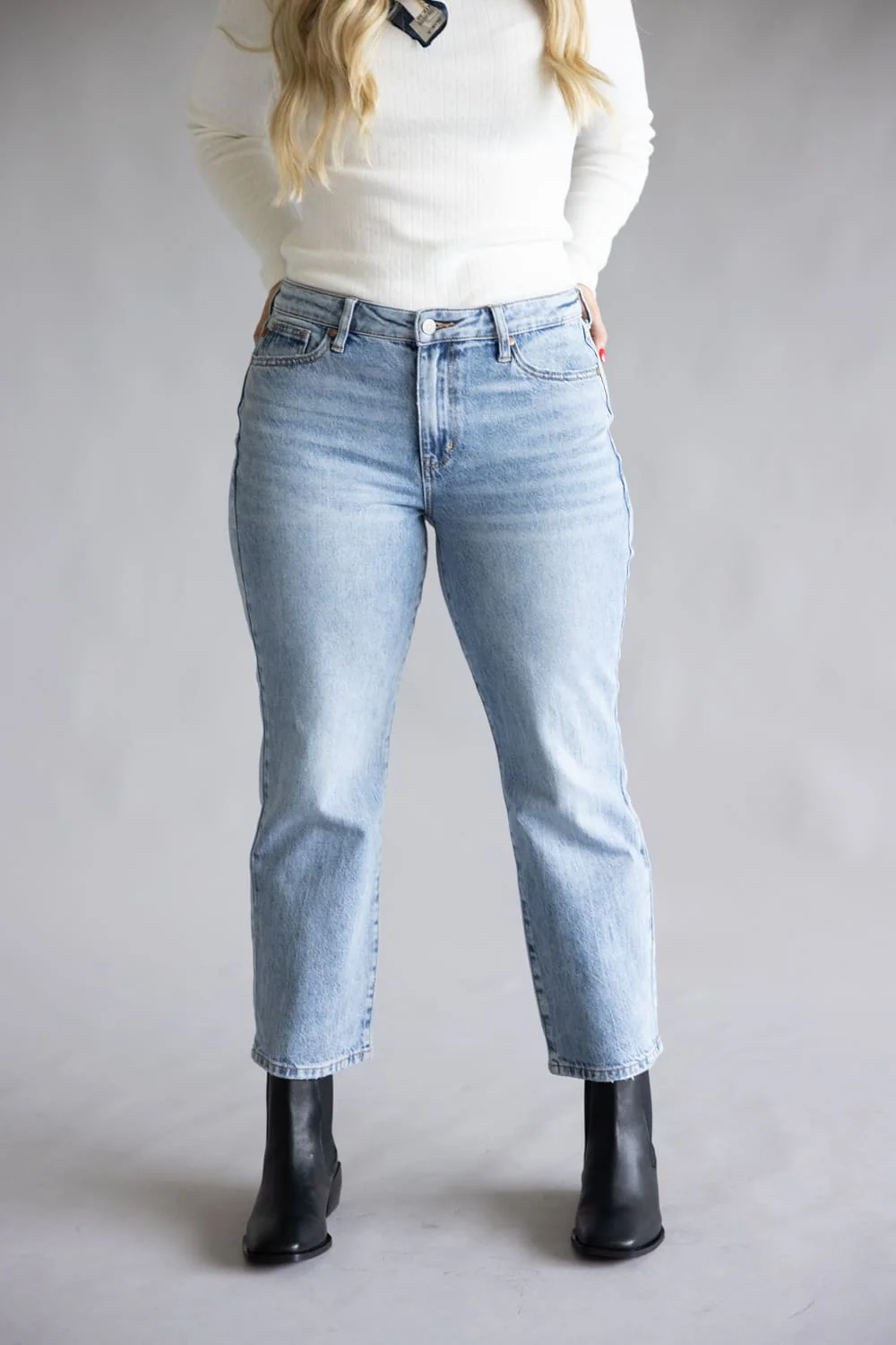 Judy Blue Kimberly Mid Rise Petite Straight Jeans for Women | 881060-PT-REG - Image 6