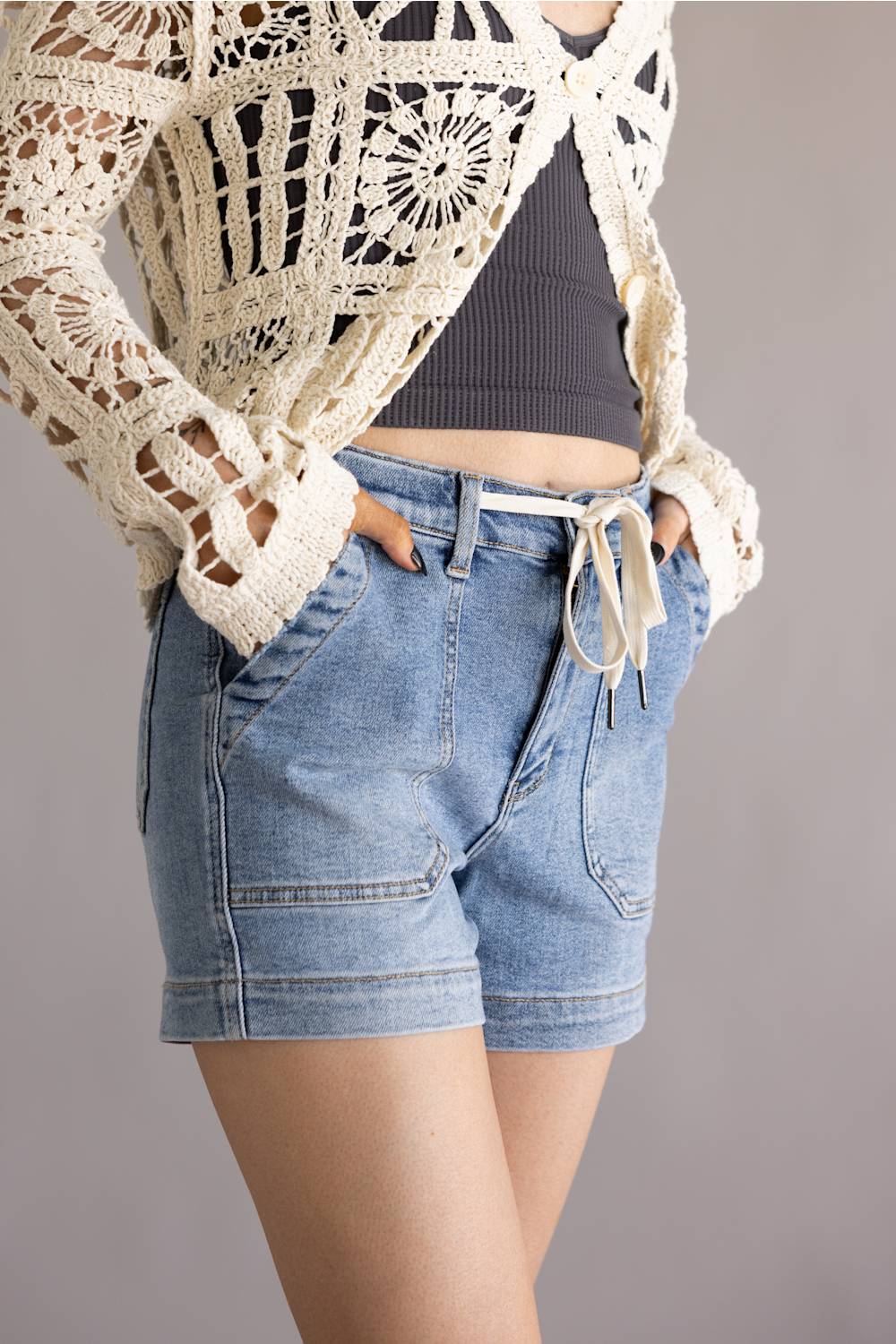 Judy Blue Vintage Wash Jogger Denim Shorts for Women | 150308REG - Image 4