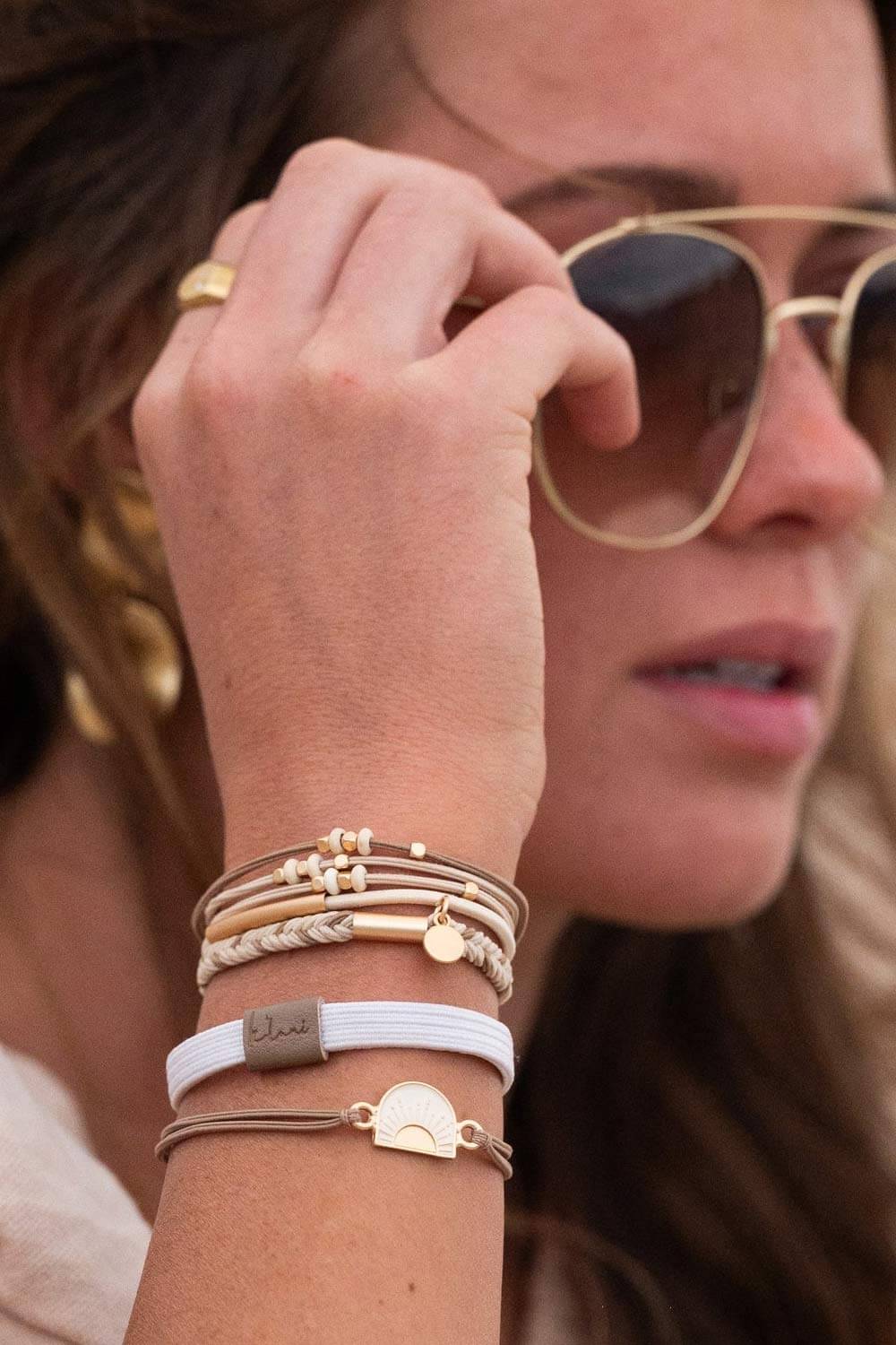 K’lani Rise Medium Hair Tie Bracelets in Beige | KL-306876-M - Image 3