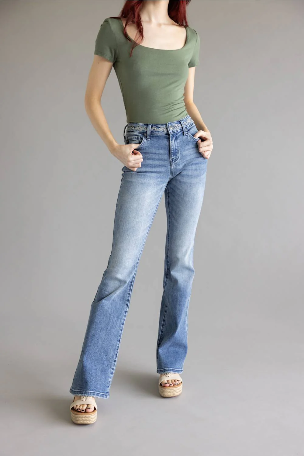 KanCan Embroidered Mid Rise Flare Jeans for Women | KC2182D - Image 2