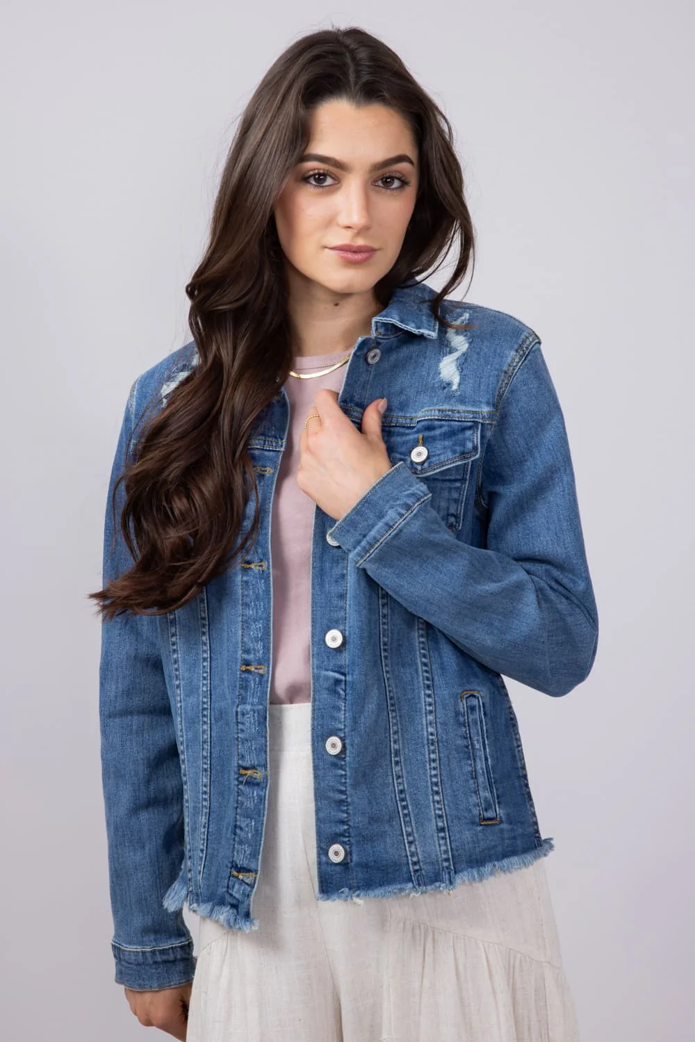 KanCan Frayed Hem Denim Jacket for Women | KC5085D - Image 4