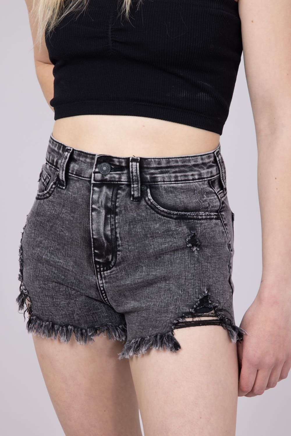 KanCan x Gliks Best Friend Black Acid Wash Denim Shorts for Women | KC6321GRN - Image 5