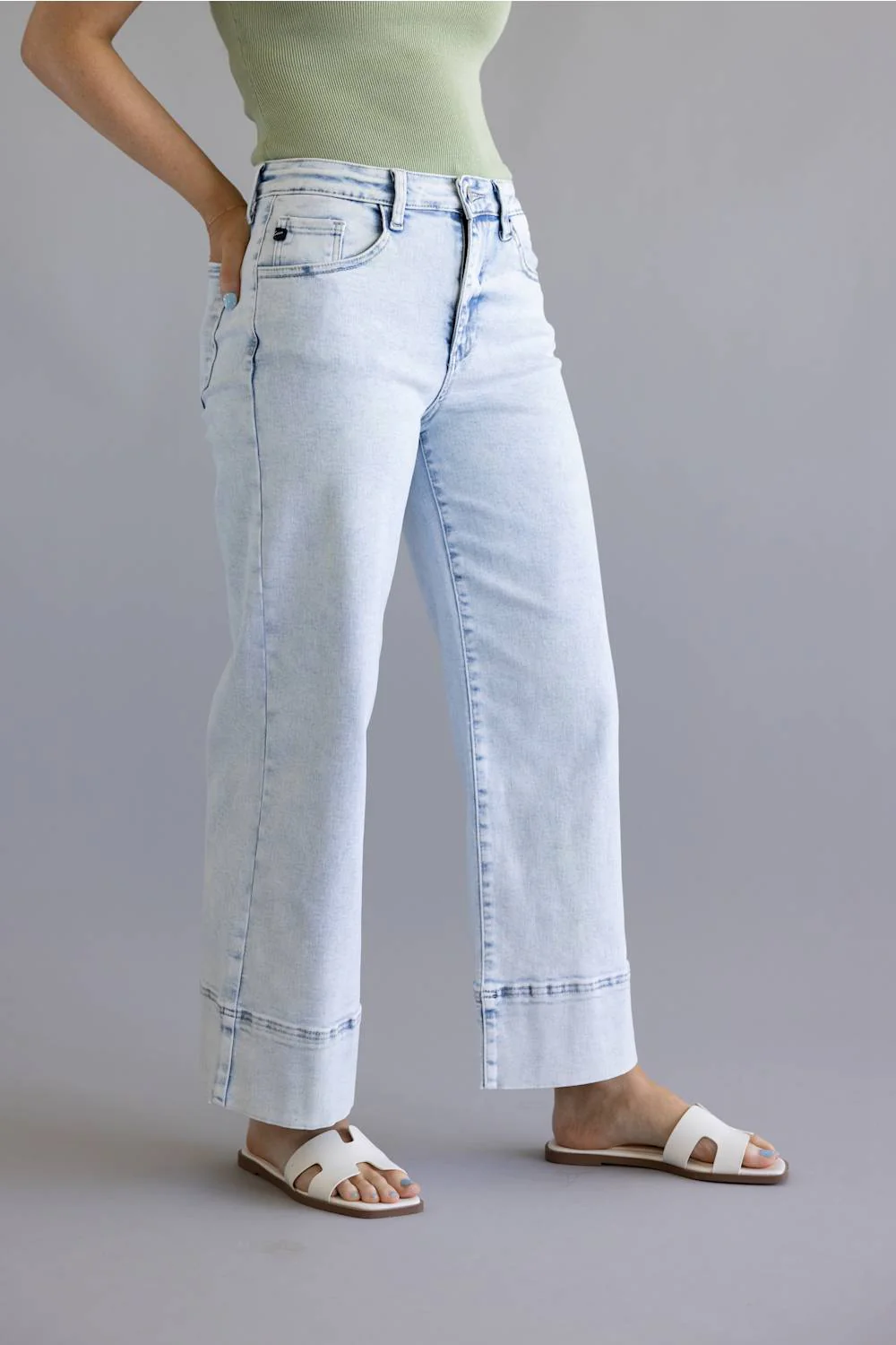 KanCan Mid Rise Crop Wide Leg Jeans for Women | KC20085L - Image 2