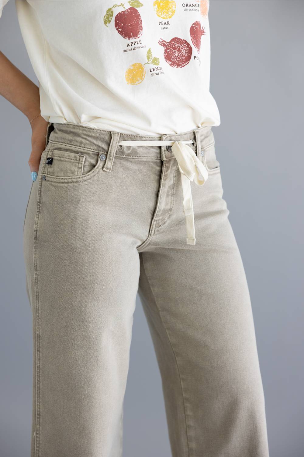 KanCan Mid Rise Drawstring Wide Leg Jeans for Women in Tan | KC1745TA - Image 2