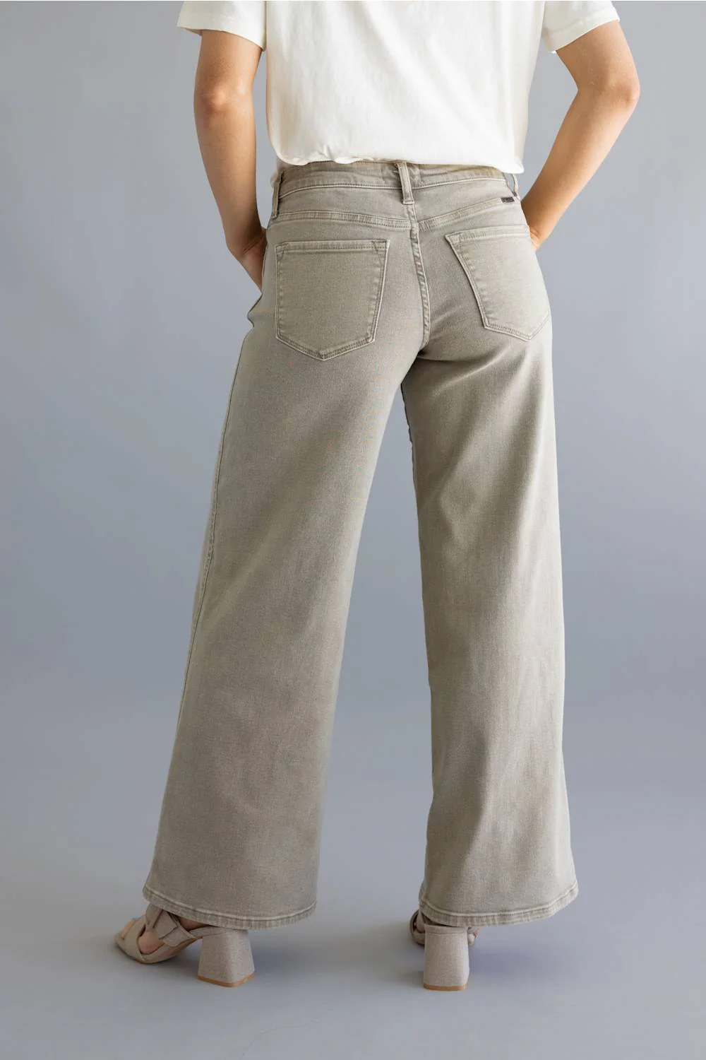 KanCan Mid Rise Drawstring Wide Leg Jeans for Women in Tan | KC1745TA - Image 3