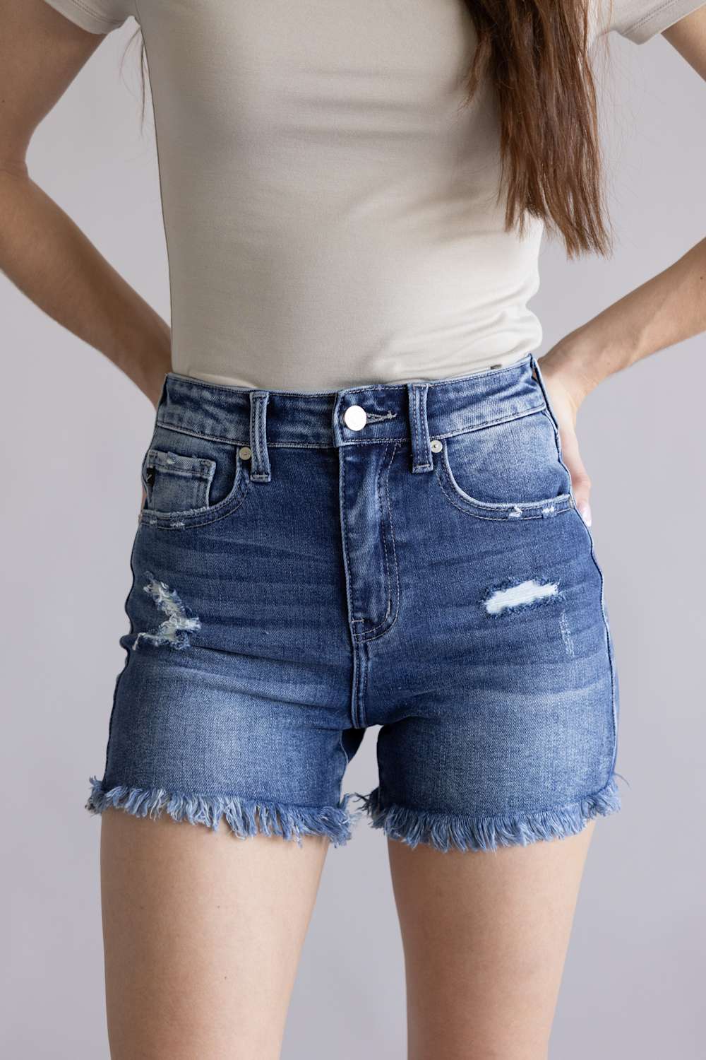 KanCan x Glik’s Best Friend Fray Hem Distress Denim Shorts for Women | AB1035D-GL - Image 4
