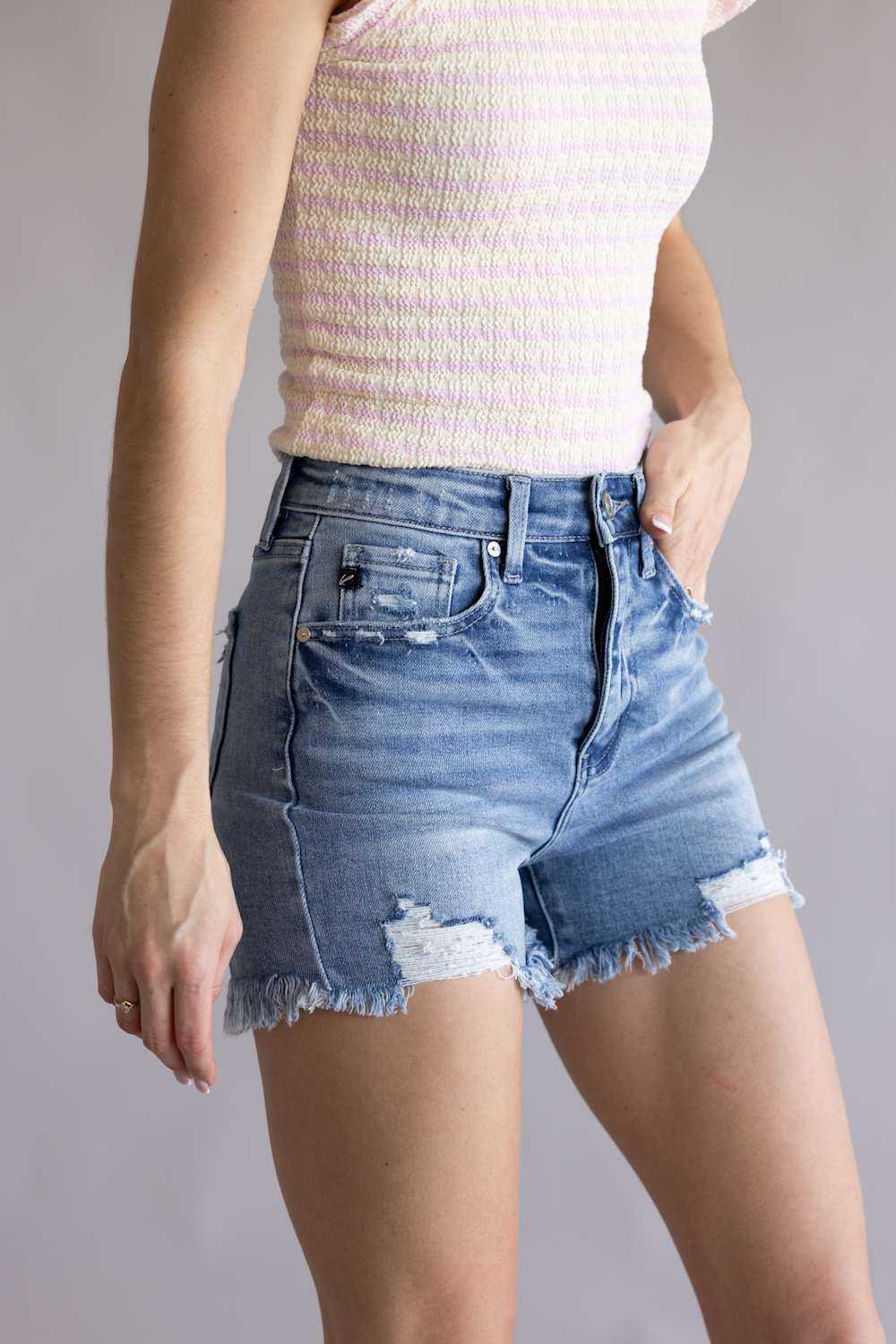 KanCan x Glik’s Best Friend Fray Hem Distress Denim Shorts for Women | AB1035M-GL - Image 4