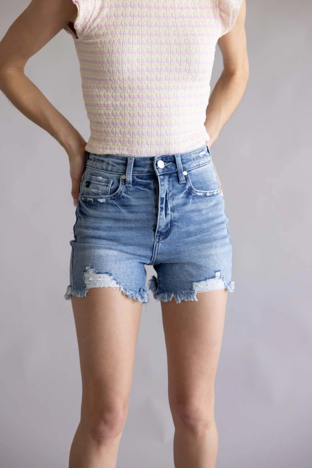 KanCan x Glik’s Best Friend Fray Hem Distress Denim Shorts for Women | AB1035M-GL - Image 5