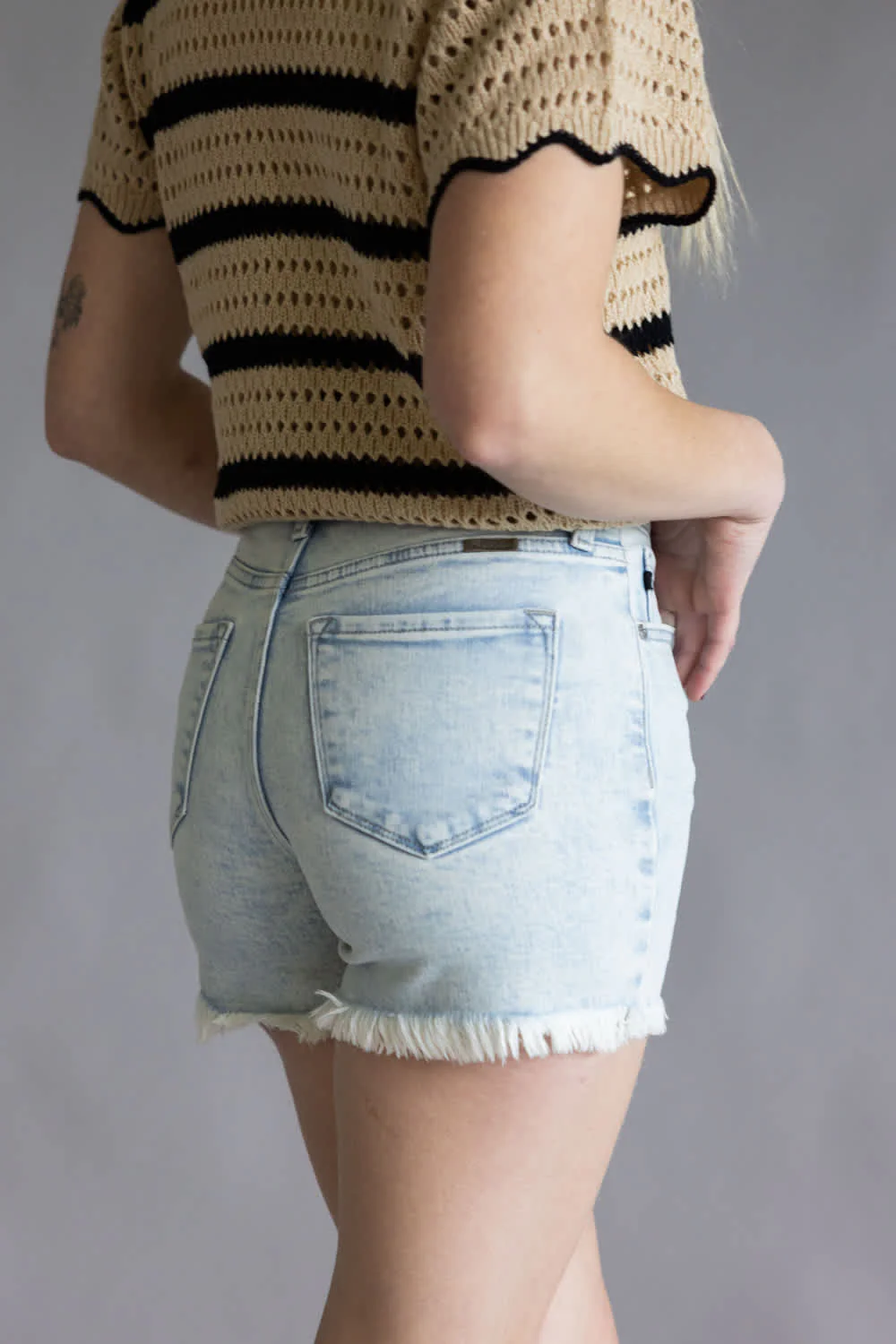 KanCan x Gliks Best Friend Fray Hem Wash Denim Shorts for Women | AB1035L-GL - Image 2