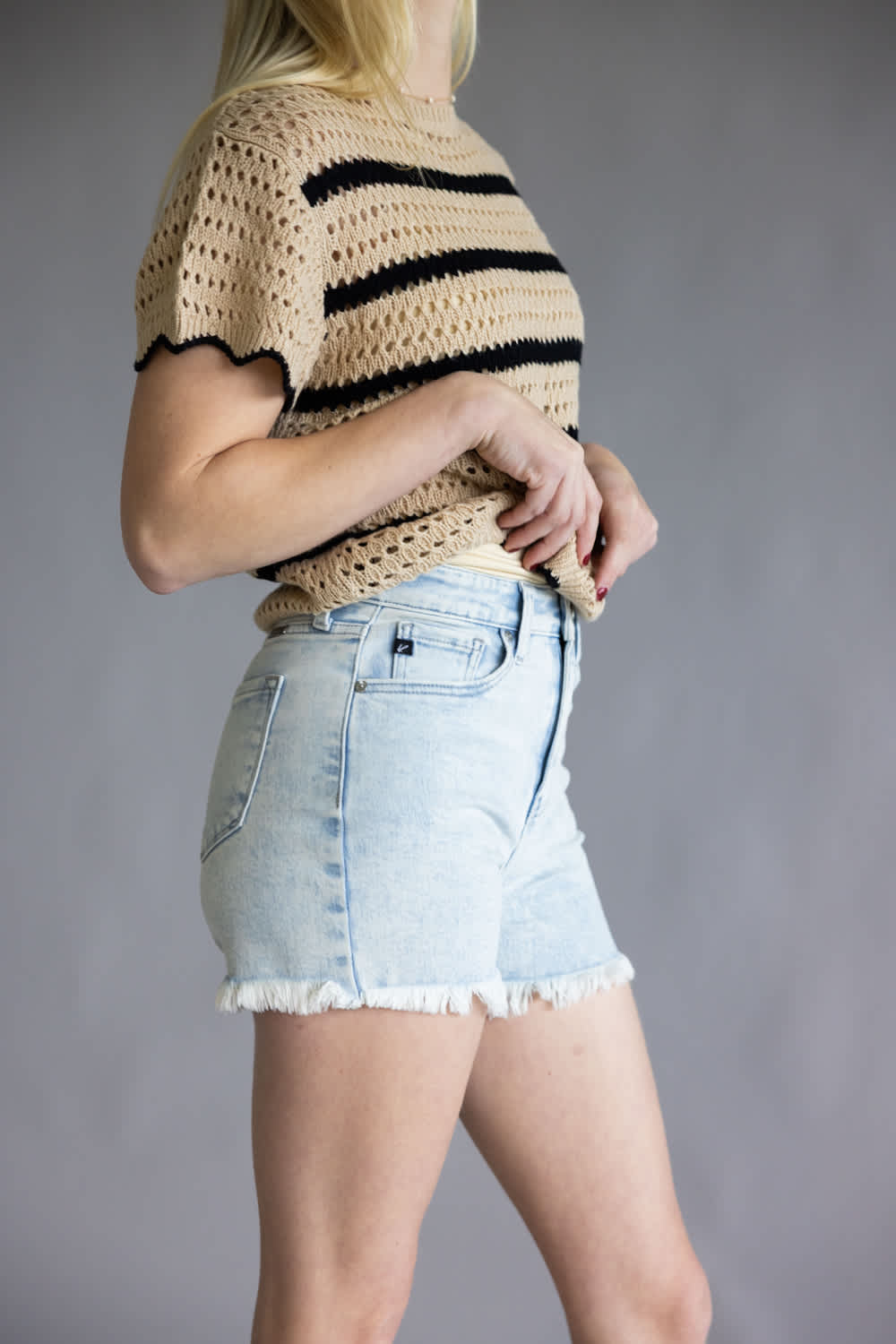 KanCan x Gliks Best Friend Fray Hem Wash Denim Shorts for Women | AB1035L-GL - Image 3