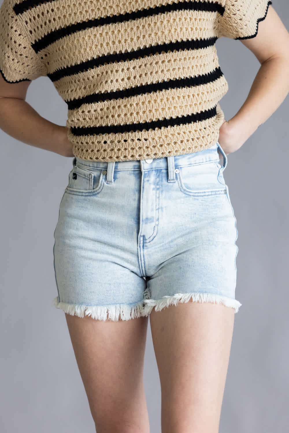 KanCan x Gliks Best Friend Fray Hem Wash Denim Shorts for Women | AB1035L-GL - Image 4