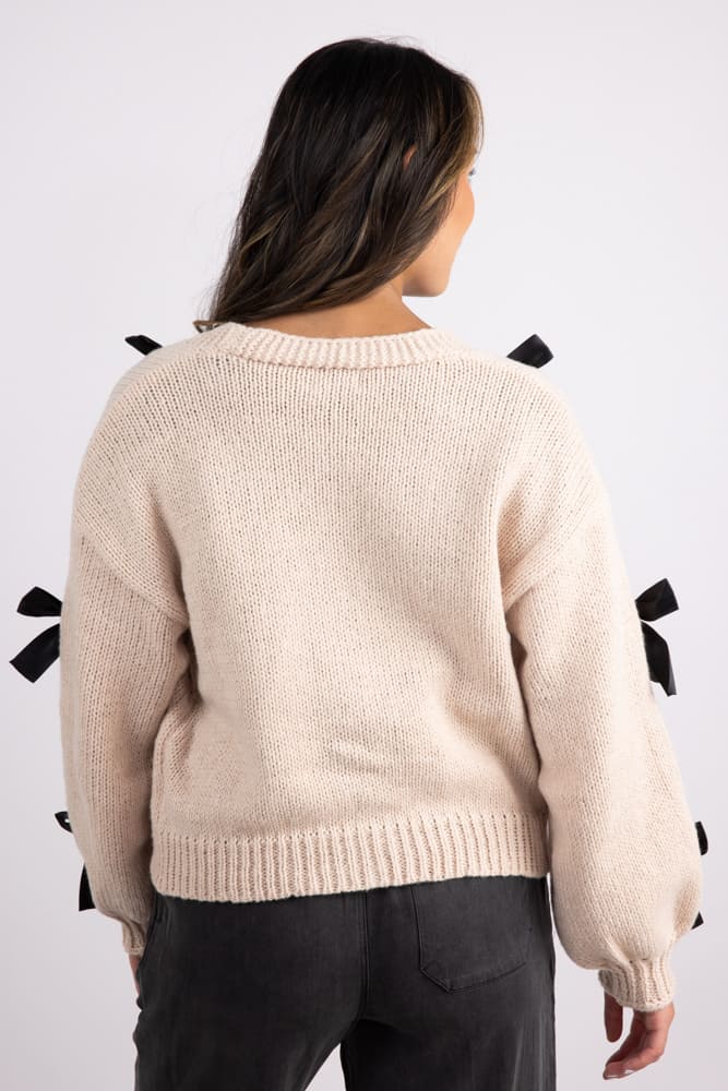 Bow Cardigan for Women in Tan | KDC-CRG-06-TAN - Image 2