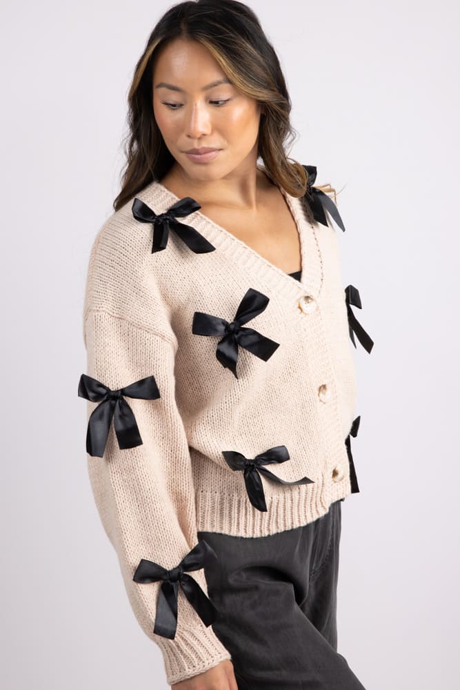 Bow Cardigan for Women in Tan | KDC-CRG-06-TAN - Image 4