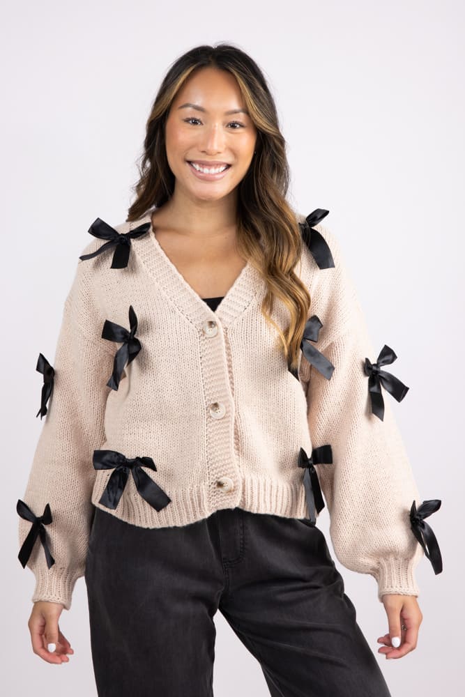 Bow Cardigan for Women in Tan | KDC-CRG-06-TAN - Image 5