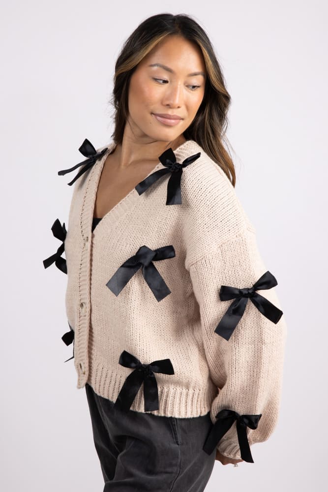 Bow Cardigan for Women in Tan | KDC-CRG-06-TAN - Image 6