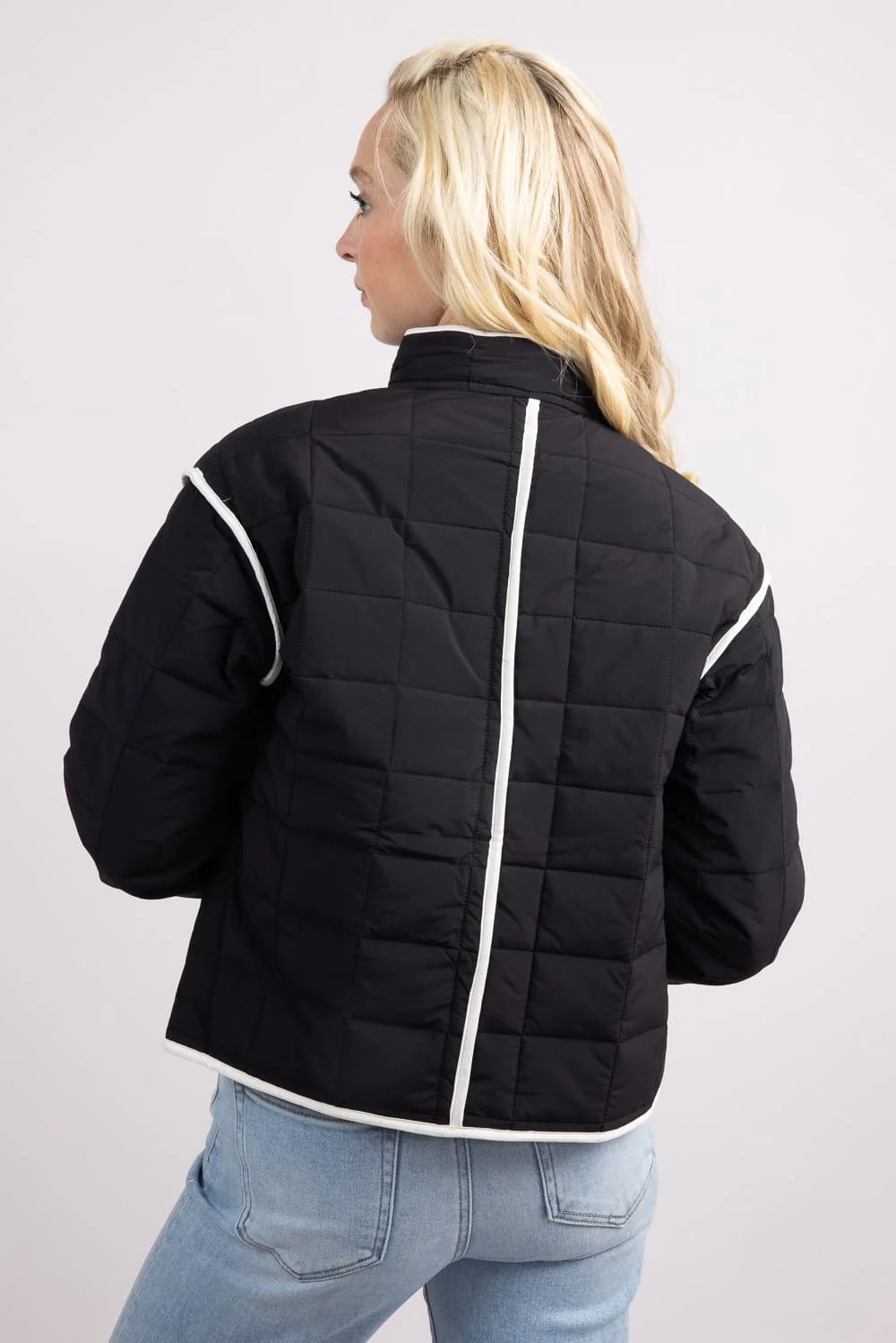 Trim Quilted Jacket for Women in Black | KDC-JKT-20-BLK - Image 2