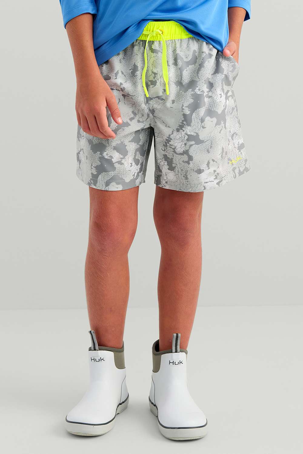 Huk Fishing Youth Printed Pursuit Volley Shorts for Boys in Grey | H7200034-028-GREY - Image 2